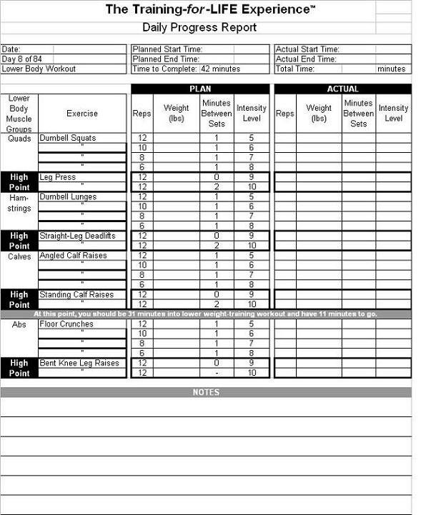 Body For Life Workout Sheet 